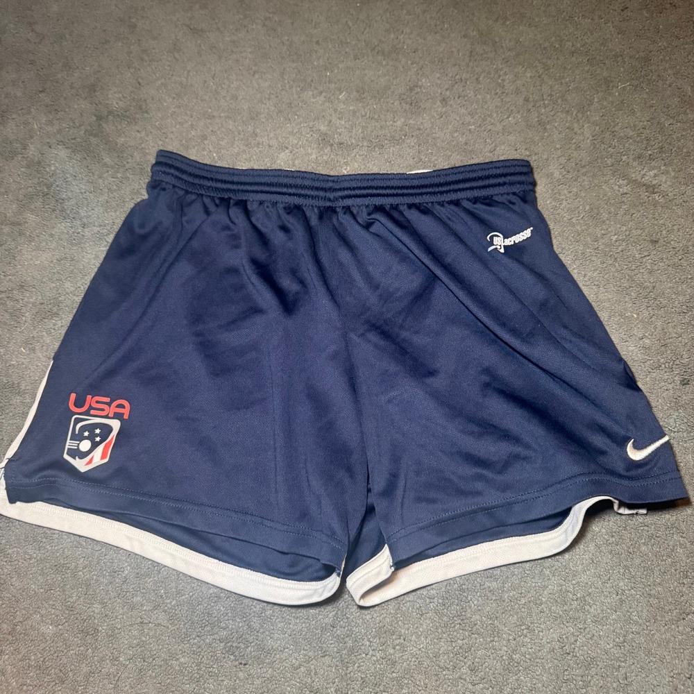 Nike US Lacrosse Womens Athletic Shorts Navy Blue White Size M USA Lacrosse